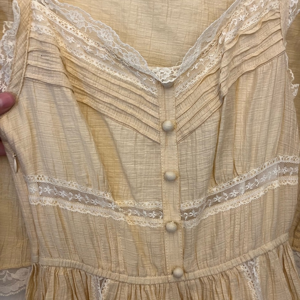 Yellow Lace-Trim Midi Dress with Cardigan - Picture 5 of 12